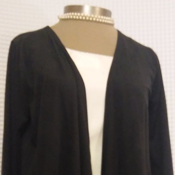 FINAL! BLACK FRINGED OPEN SWING LIGHT FAUX SUEDE MICROFIBER JACKET - Picture 2 of 5